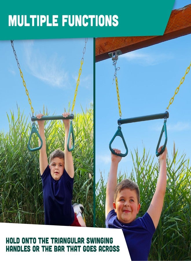 Squirrel Products Fully Coated Trapeze Swing Bar with Rings Heavy Duty Chain Swing Set Accessories Designed for Backyard Playground Sets Green - Image 4