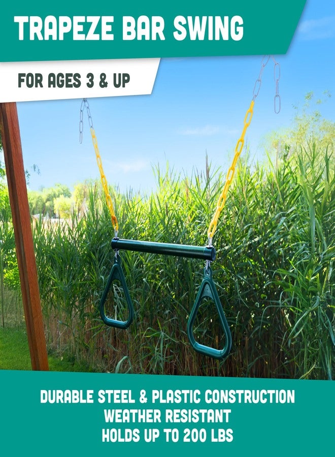 Squirrel Products Fully Coated Trapeze Swing Bar with Rings Heavy Duty Chain Swing Set Accessories Designed for Backyard Playground Sets Green - Image 2