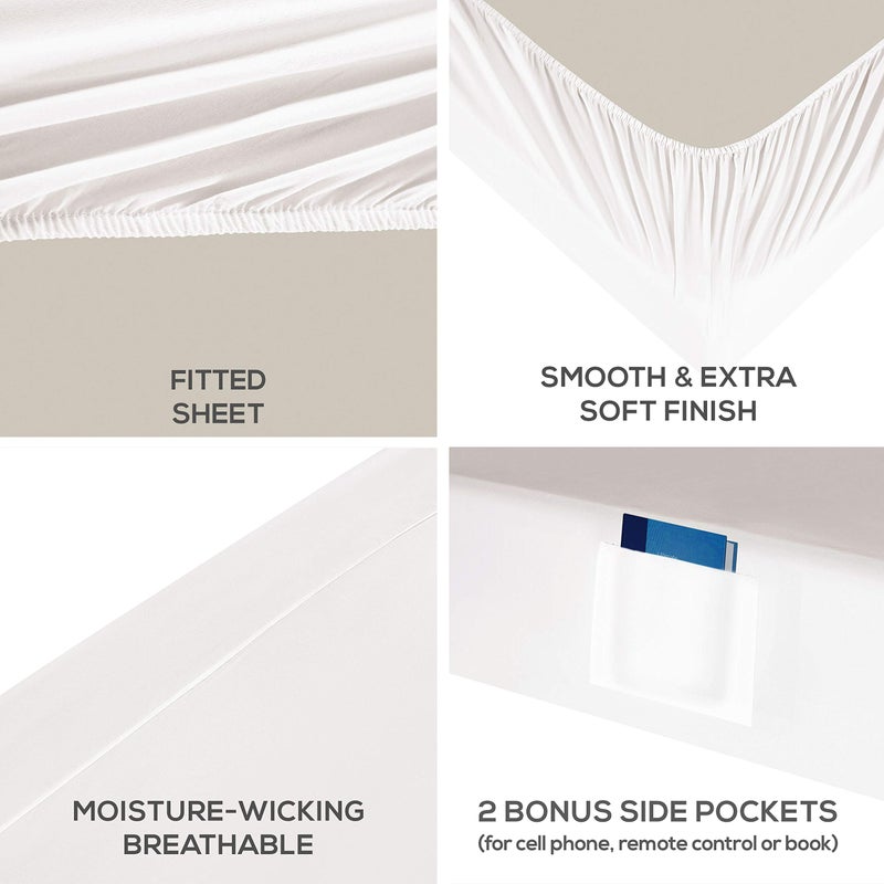 Mueller Luxury 6 PC Full Size Bed Sheets  Super Soft 1800  Deep Pocket up to 16"" Full Size Sheets  Transfers Heat  Breathes Better  Hypoallergenic  Wrinkle-Resistant  Oeko-TEX  White - Image 4