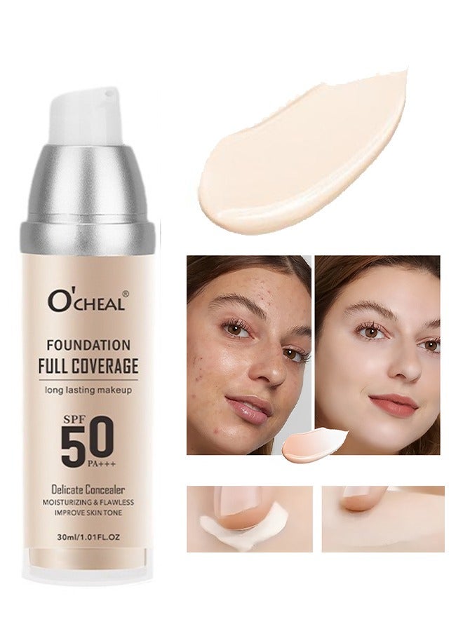 OCHEAL Foundation Full Coverage, Foundation Moisturizing Concealer Long Lasting, Brightening & Color Changing Concealer 02#NATURAL COLOR - Image 1