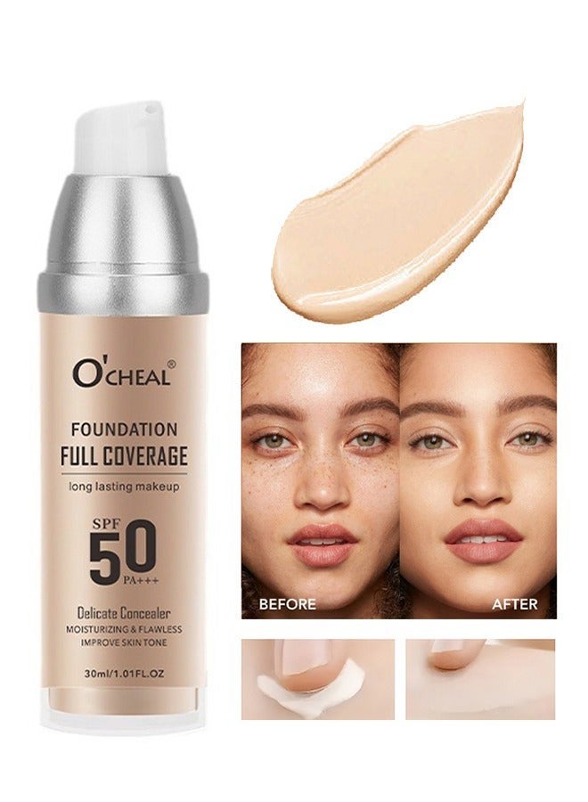 اوكيل أساس تغطية كاملة، خافي عيوب مرطب بأساس يدوم طويلاً، خافي عيوب مضيء ومتغير اللون 02# اللون الطبيعي - Image 1