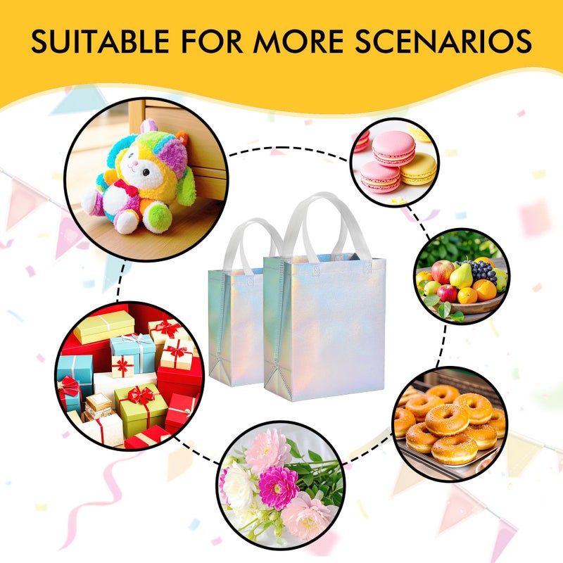 RACETOP 100 Pcs Iridescent Glossy Gift Bags Medium Size, 8x4x10 In Holographic Reusable Gift Bags with Handles & Sturdy Base, Ideal for Birthday, Wedding, Bachelorette, Party Favors, Holiday Goodie Bag - Image 3
