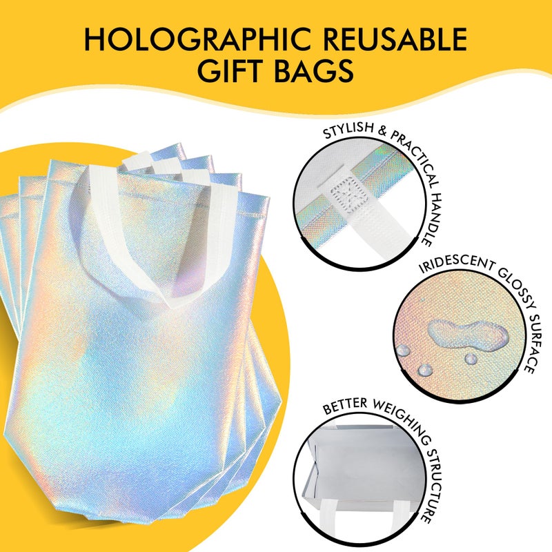 RACETOP 100 Pcs Iridescent Glossy Gift Bags Medium Size, 8x4x10 In Holographic Reusable Gift Bags with Handles & Sturdy Base, Ideal for Birthday, Wedding, Bachelorette, Party Favors, Holiday Goodie Bag - Image 2
