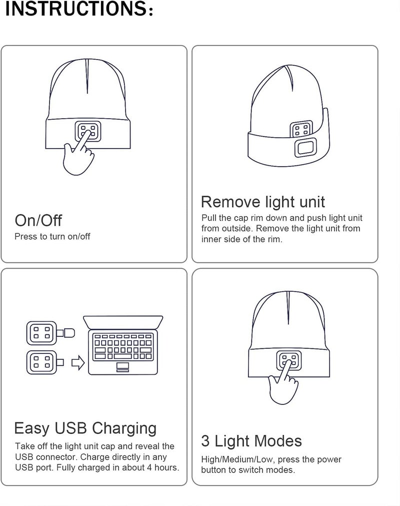 YunTuo Store LED Beanie with The Light, Unisex USB Rechargeable Headlamp Winter Knitted Cap Gifts for Men Dad Husband Him - Image 3