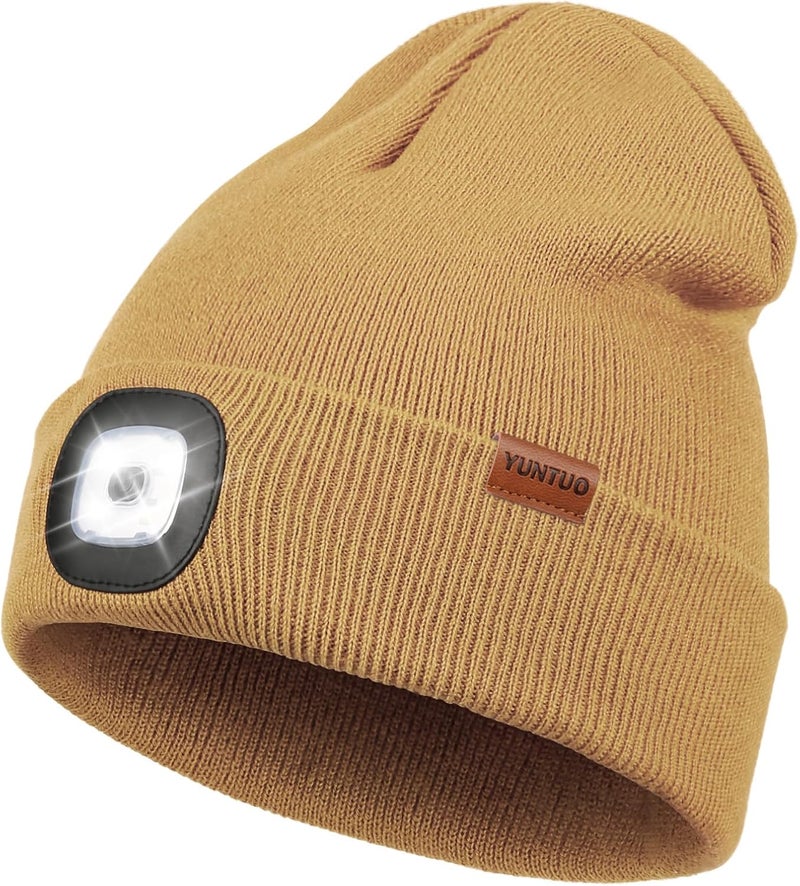 YunTuo Store LED Beanie with The Light, Unisex USB Rechargeable Headlamp Winter Knitted Cap Gifts for Men Dad Husband Him - Image 1