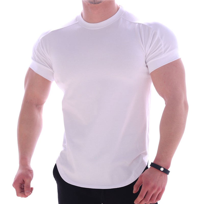 Mens Fitness Brand Compression Tee Quick-Dry Summer Round Neck Basketball Training Shirt Short Sleeve White 