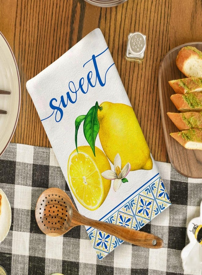 Yarcooly Italian Lemon Kitchen Towels 18×26 Inch Blue & Cyan Home Party Decor - Image 2