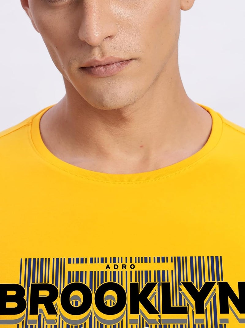 ADRO Men's Printed T-Shirt in Light Mustard - Premium Lycra Cotton Regular Fit - Image 3