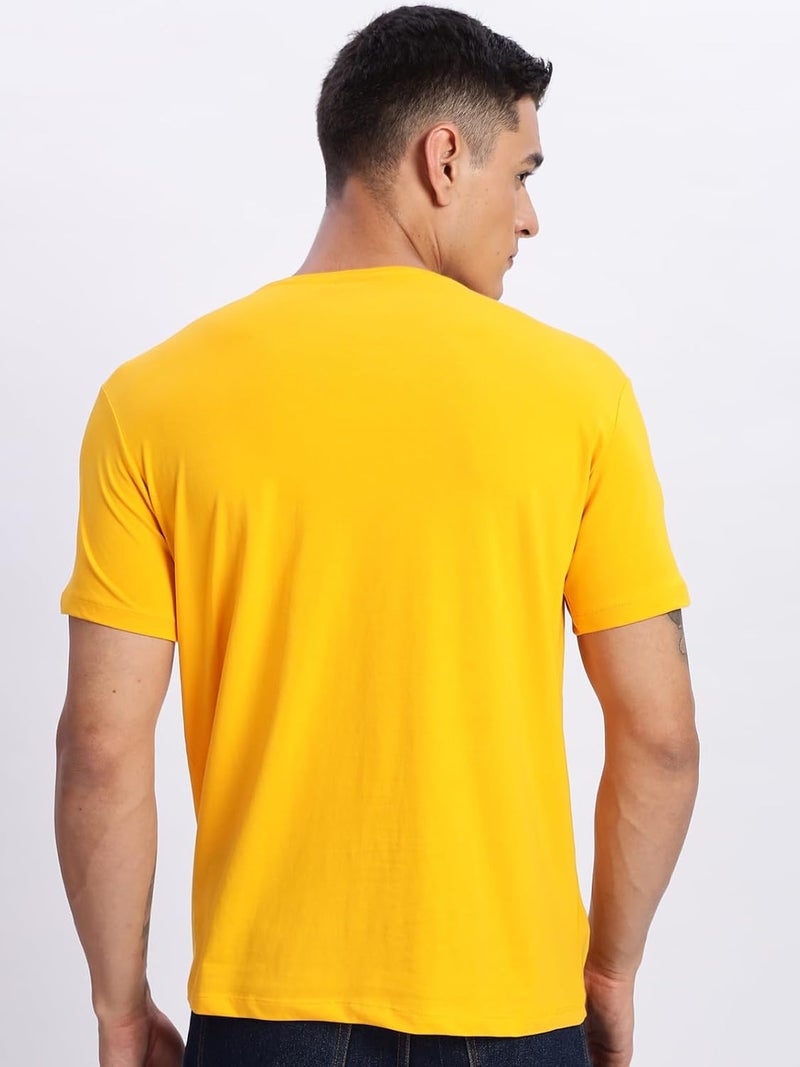 ADRO Men's Printed T-Shirt in Light Mustard - Premium Lycra Cotton Regular Fit - Image 2