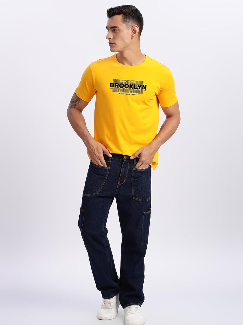 ADRO Men's Printed T-Shirt in Light Mustard - Premium Lycra Cotton Regular Fit - Image 5