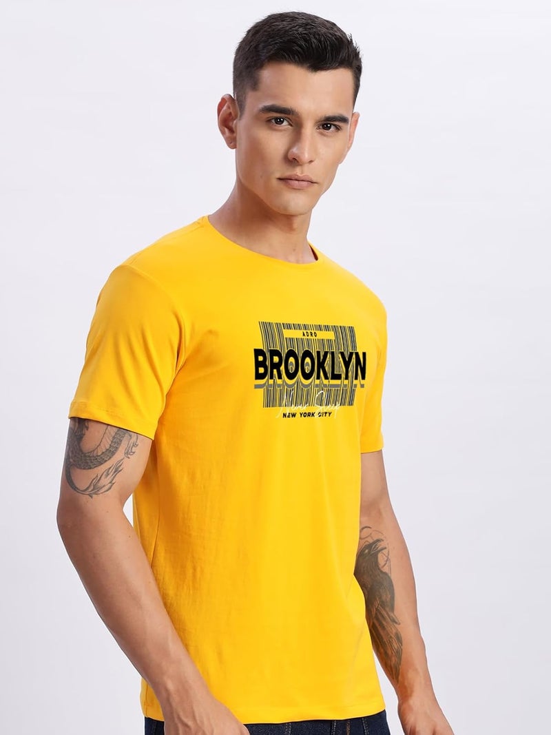ADRO Men's Printed T-Shirt in Light Mustard - Premium Lycra Cotton Regular Fit - Image 4