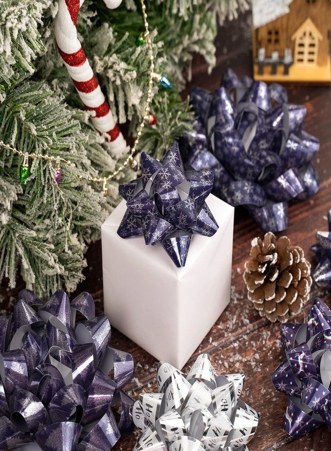 LeZakaa Navy Christmas Gift Bow Assortment (21 Bows in 3 Size - Snowflake, Christmas Tree Design - Perfect for Gift Wrapping, Party Favors, Decoration - Image 2