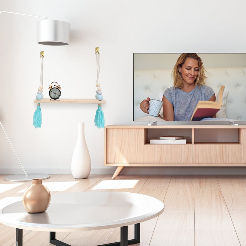 🏠 رفوف حائط خش ة تنظيمية بنظام من الخرز الأزرق وتعليق خش مزين بشراشيب ديكور والهدايا - Image 4