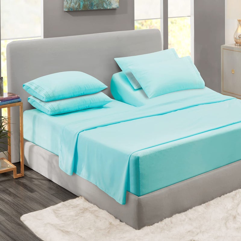 Clara Clark Clara Clark Flex Top King Sheets  6 Piece Set - Hotel Luxury Sheets for Top Split King Bed  Super Soft Bedding Sheets & Pillowcases  Head Split King Sheets  Aqua Light Blue  - Image 1