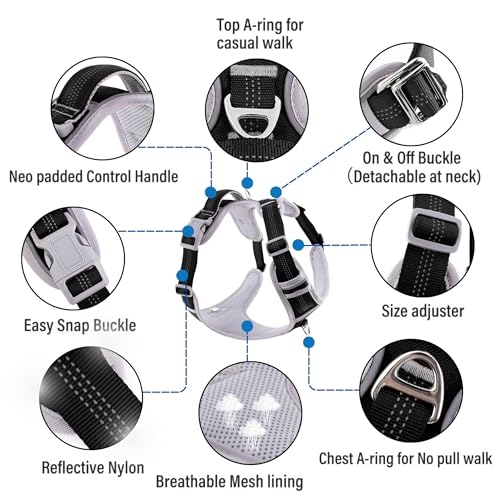 HANK Dog Harness | 3M Reflective Strap | Dog Body Vest for Medium Dogs | Soft Comfortable Padded | Anti Pull Harness for Walking, Training (Black - Grey - M (14-22Kg) - Image 2