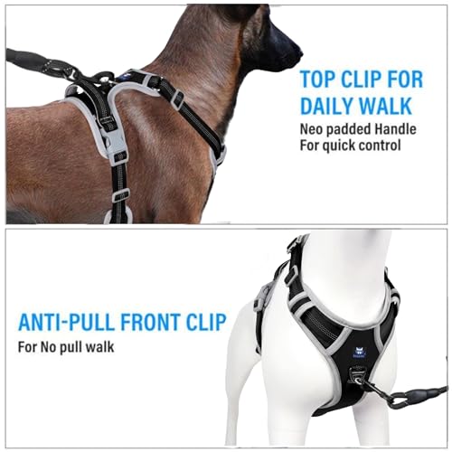 HANK Dog Harness | 3M Reflective Strap | Dog Body Vest for Medium Dogs | Soft Comfortable Padded | Anti Pull Harness for Walking, Training (Black - Grey - M (14-22Kg) - Image 3