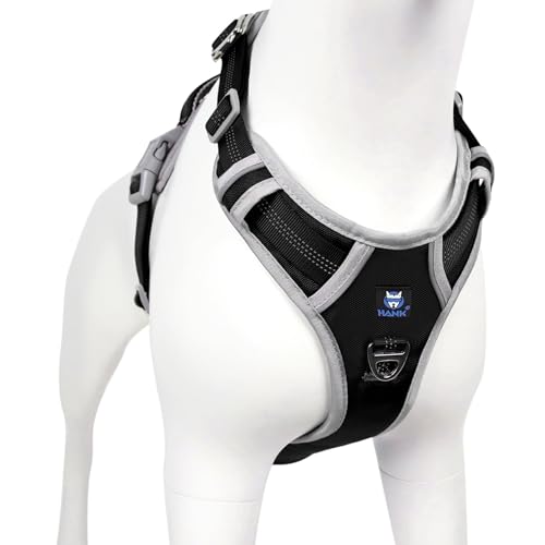 HANK Dog Harness | 3M Reflective Strap | Dog Body Vest for Medium Dogs | Soft Comfortable Padded | Anti Pull Harness for Walking, Training (Black - Grey - M (14-22Kg) - Image 1