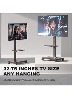 HILLPORT Mobile Floor TV Stand for 32 to 70 inch TVs with Wooden 2 Storage Base,Portable Mobile Cart with Wheels, with Swivel Mount,Corner Universal Stands for Bedroom, Outdoor  - Image 2