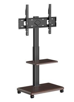 HILLPORT Mobile Floor TV Stand for 32 to 70 inch TVs with Wooden 2 Storage Base,Portable Mobile Cart with Wheels, with Swivel Mount,Corner Universal Stands for Bedroom, Outdoor  - Image 1