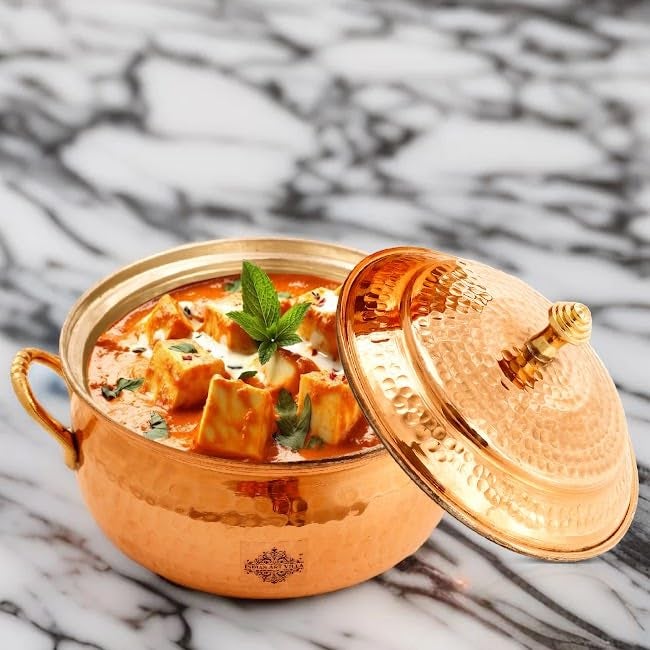 Indian Art Villa Pure Copper Casserole with Tin Lining, Tableware, 1600 ML - Image 2