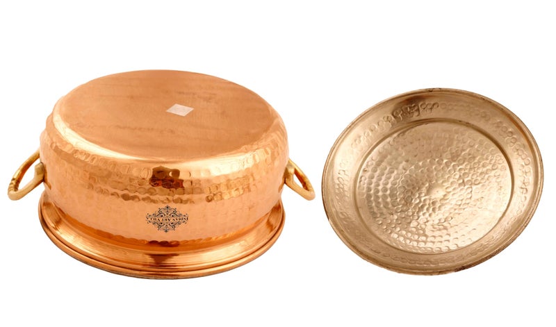 Indian Art Villa Pure Copper Casserole with Tin Lining, Tableware, 1600 ML - Image 4