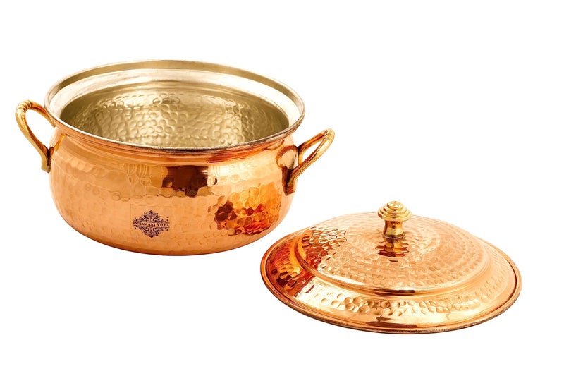 Indian Art Villa Pure Copper Casserole with Tin Lining, Tableware, 1600 ML - Image 3