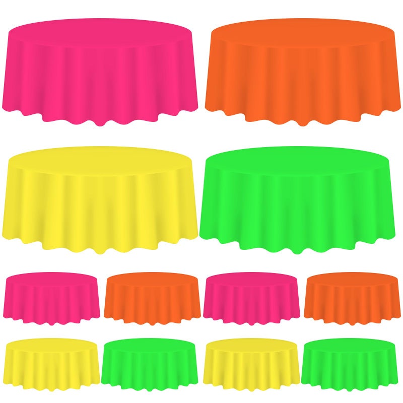 Whaline 16Pcs Neon Color Plastic Tablecloth 4 Fluorescent Colors Round Table Cover Waterproof Table Cloth for Party Table Decoration Supplies 84 Inch
