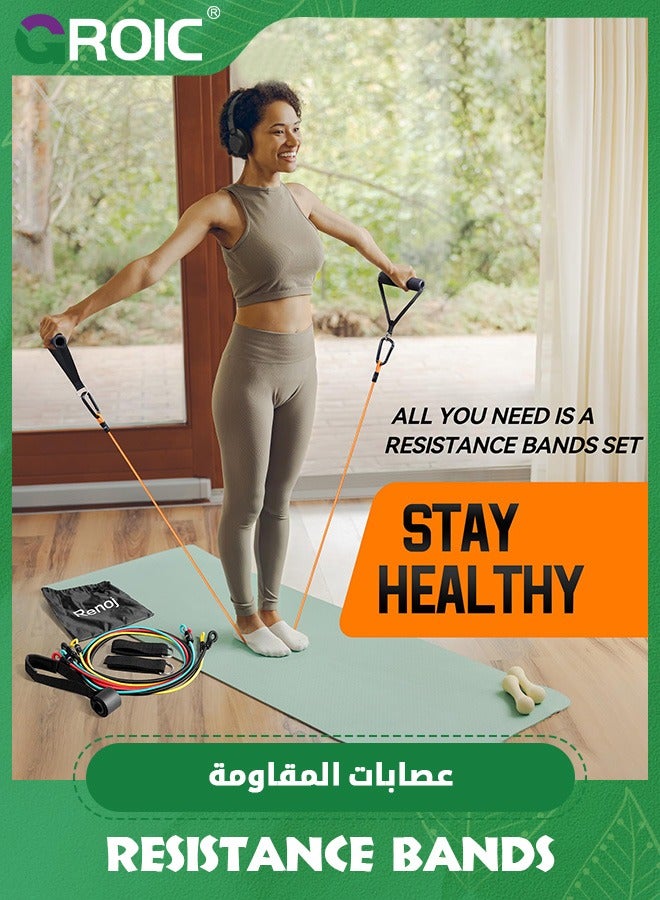 GROIC أشرطة مقاومة بمقابض ومرساة باب وأشرطة كاحل، مجموعة أشرطة مقاومة للتمرين، أشرطة مرنة لتمارين البيلاتس مع مرساة باب (150 رطلاً) - Image 5