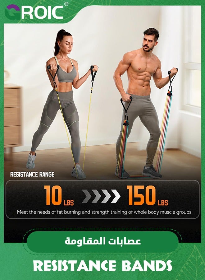 GROIC أشرطة مقاومة بمقابض ومرساة باب وأشرطة كاحل، مجموعة أشرطة مقاومة للتمرين، أشرطة مرنة لتمارين البيلاتس مع مرساة باب (150 رطلاً) - Image 4