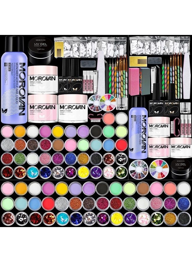 morovan Acrylic Nail Kit - 3 Colors Acrylic Powder and 42 Colored Acrylic Powder with Everything Acrylic Nail Brush Nail Tips Nail Art Supplies for Acrylic Nails Extension Beginner kit - Image 1