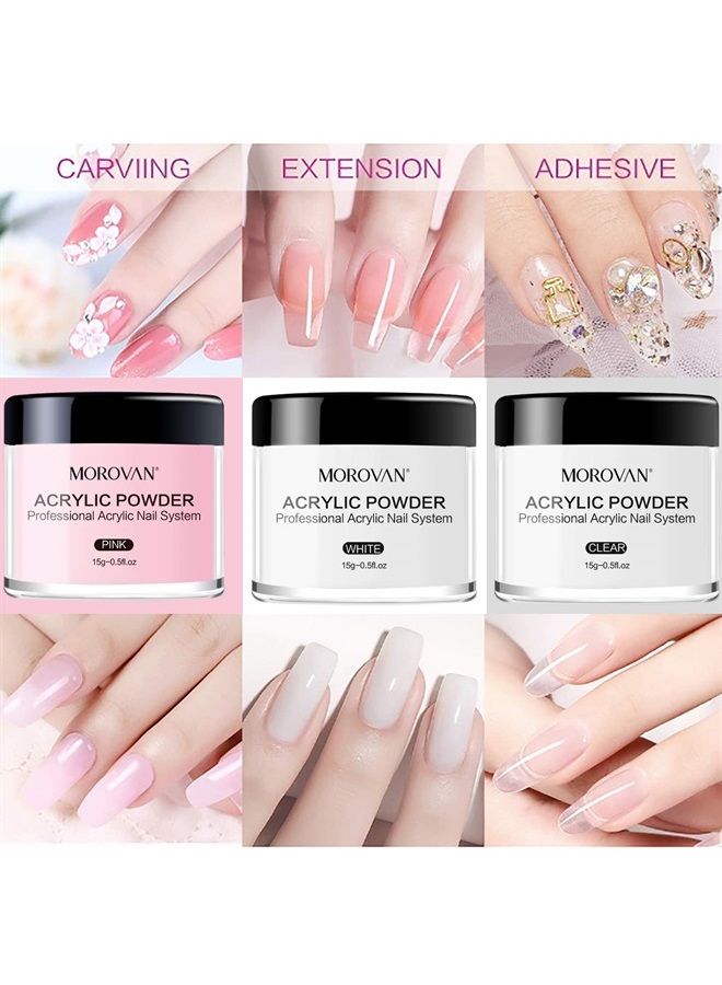 morovan Acrylic Nail Kit - 3 Colors Acrylic Powder and 42 Colored Acrylic Powder with Everything Acrylic Nail Brush Nail Tips Nail Art Supplies for Acrylic Nails Extension Beginner kit - Image 4