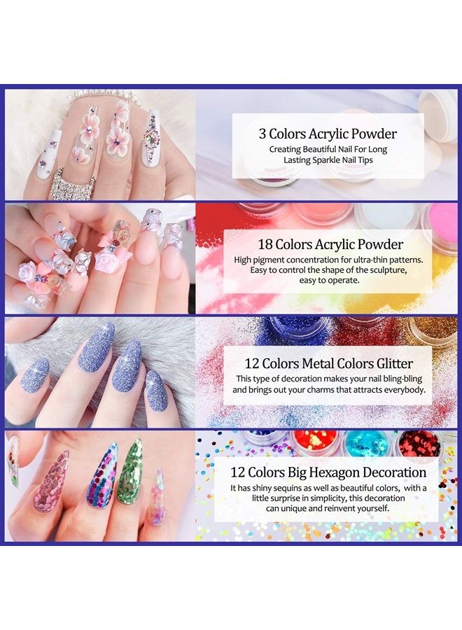 morovan Acrylic Nail Kit - 3 Colors Acrylic Powder and 42 Colored Acrylic Powder with Everything Acrylic Nail Brush Nail Tips Nail Art Supplies for Acrylic Nails Extension Beginner kit - Image 3