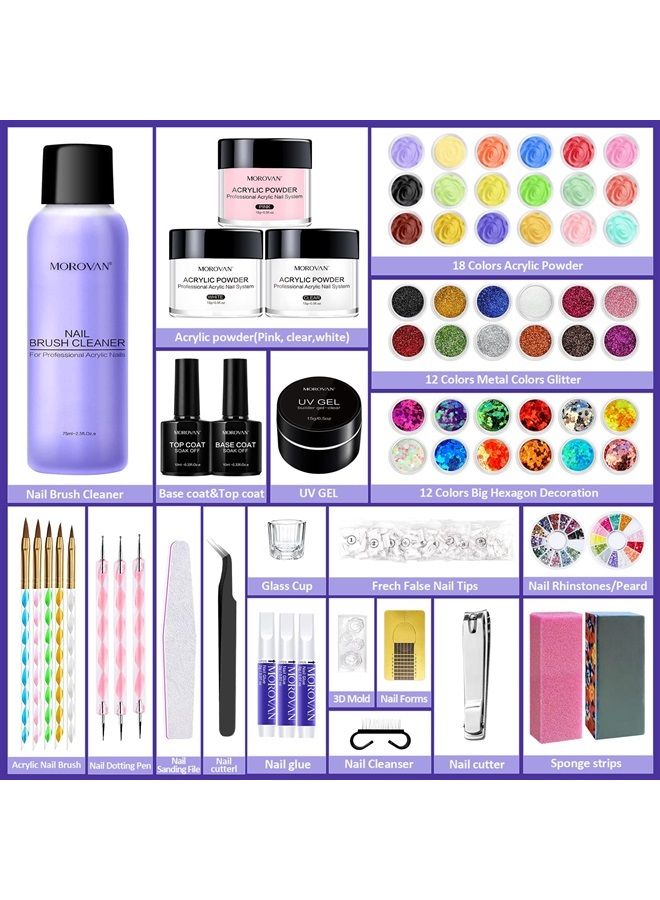 morovan Acrylic Nail Kit - 3 Colors Acrylic Powder and 42 Colored Acrylic Powder with Everything Acrylic Nail Brush Nail Tips Nail Art Supplies for Acrylic Nails Extension Beginner kit - Image 2