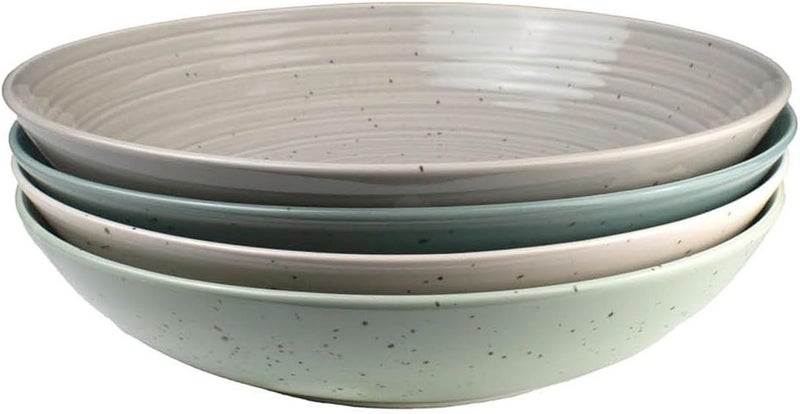 Sango Siterra Artists Blend Stoneware Pasta Bowls Set of 4 Multi Assorted Colors Featuring Soft Gray Blue Green and Ivory for Everyday Dining  Entertainment Microwave  Dishwasher Safe - Image 1