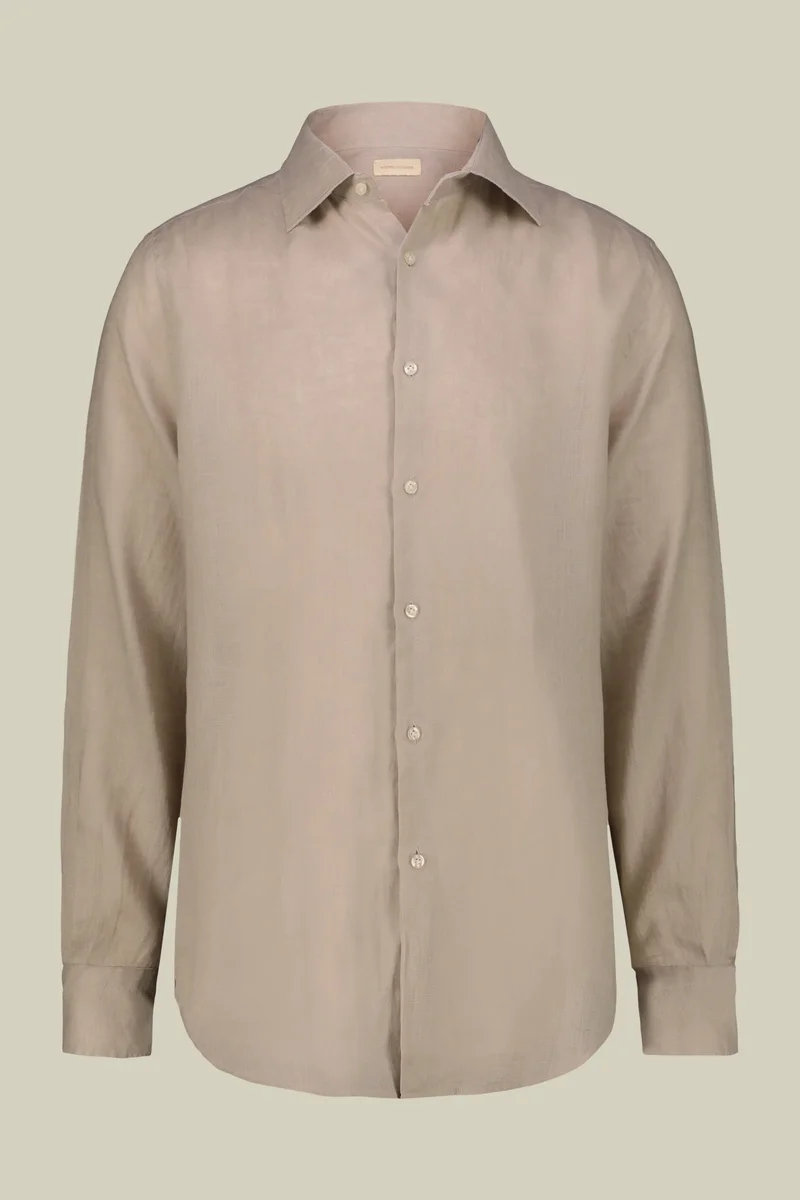 Men's casual shirt with classic collar, 100% linen - Sand