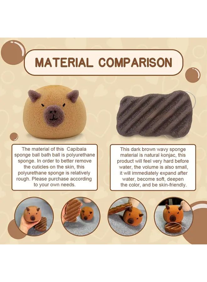 Light Color Quduo Bath Ball Capybara Shaped Konjac Sponge Gentle Exfoliating Shower Pouf Unscented - Image 2