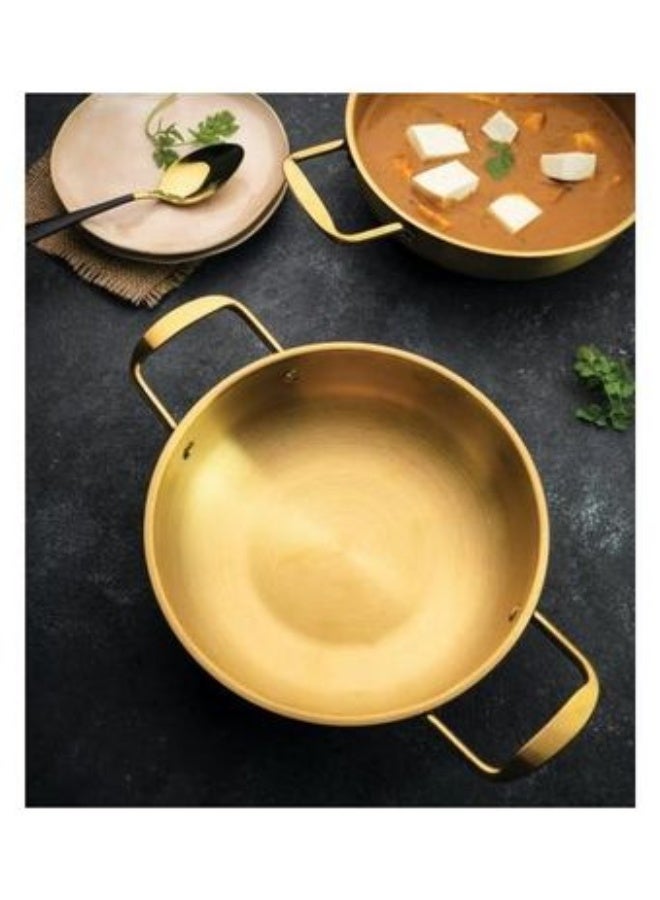 Gold Stainless Steel Two-Handed Frying Pan, Non-Stick Deep Wok Frying Pan for Frying, Roasting and Serving Classic Small Everyday Use for Chefs (24cm) - Image 5