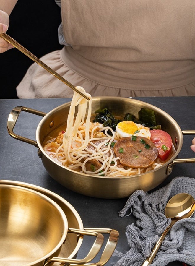 Gold Stainless Steel Two-Handed Frying Pan, Non-Stick Deep Wok Frying Pan for Frying, Roasting and Serving Classic Small Everyday Use for Chefs (24cm) - Image 2