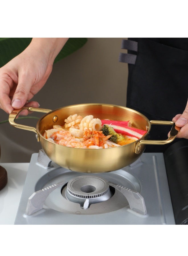 Gold Stainless Steel Two-Handed Frying Pan, Non-Stick Deep Wok Frying Pan for Frying, Roasting and Serving Classic Small Everyday Use for Chefs (24cm) - Image 4
