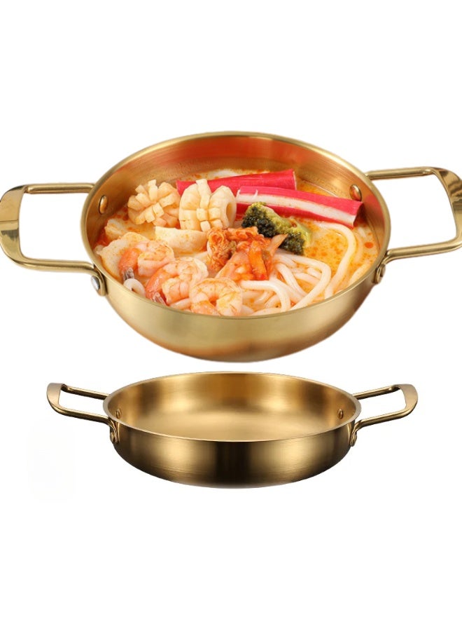 Gold Stainless Steel Two-Handed Frying Pan, Non-Stick Deep Wok Frying Pan for Frying, Roasting and Serving Classic Small Everyday Use for Chefs (24cm) - Image 1
