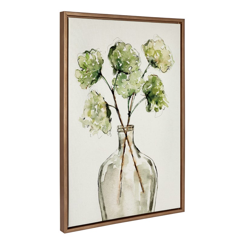 Kate and Laurel Kate and Laurel Sylvie Greenery Vase Framed Linen Textured Canvas Wall Art by Sara Berrenson 23x33 Gold Botanical Leaf Art for Wall 