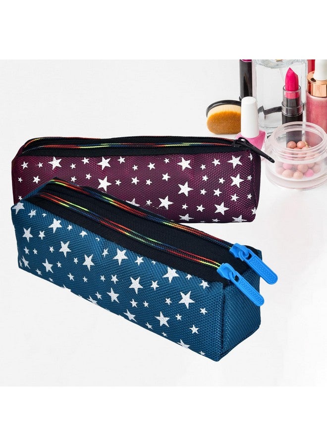 Kuber Industries Makeup Pouch | Rexine Cosmetic Pouch | Travel Makeup Pouch For Girls | Storage Makeup Bag | Star Makeup Pouch | Pack Of 2 | Multi - Image 1