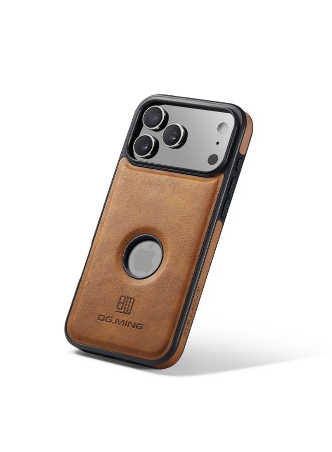 DGMING Case Cover Premium Leather Back with Logo CutOut Shockproof Compatible with  Iphone 17 Pro (Brown) - Image 1