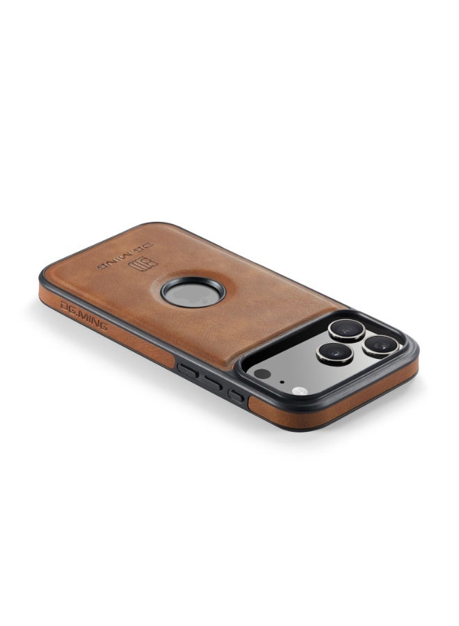 DGMING Case Cover Premium Leather Back with Logo CutOut Shockproof Compatible with  Iphone 17 Pro (Brown) - Image 4