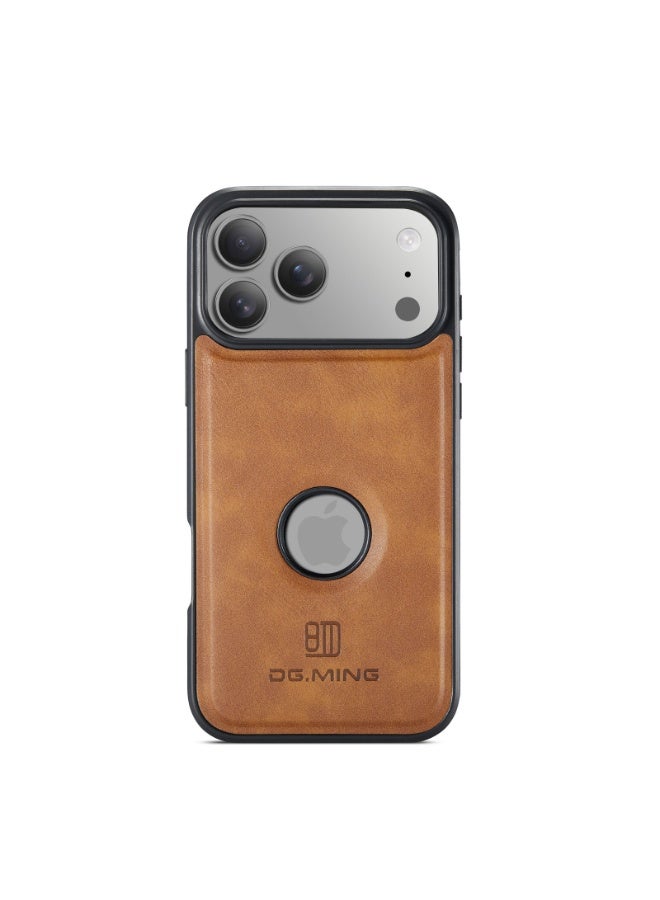 DGMING Case Cover Premium Leather Back with Logo CutOut Shockproof Compatible with  Iphone 17 Pro (Brown) - Image 3