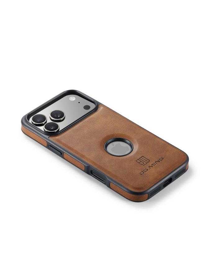 DGMING Case Cover Premium Leather Back with Logo CutOut Shockproof Compatible with  Iphone 17 Pro (Brown) - Image 2