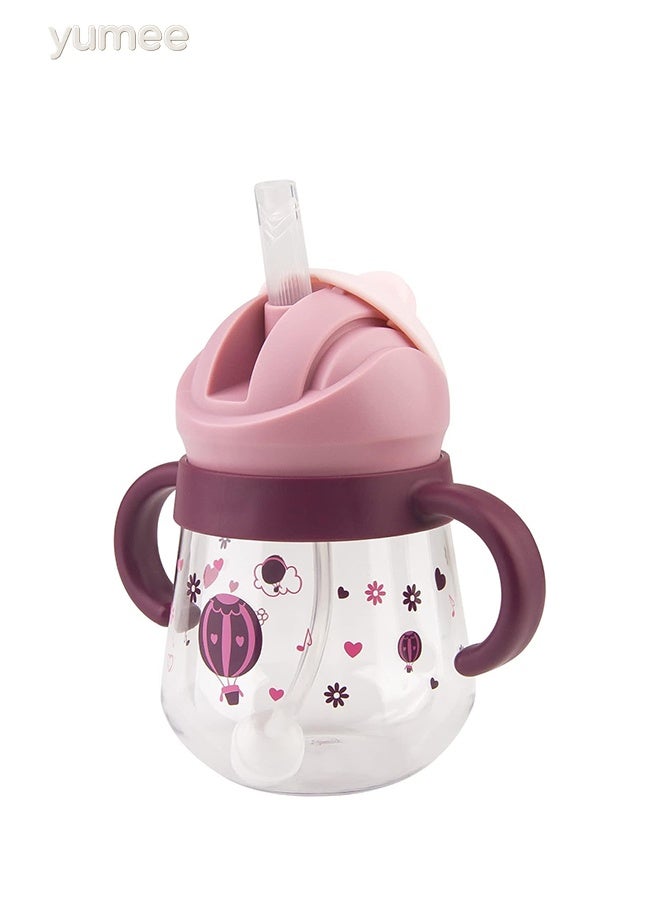 yumee Sippy Cup for Baby 6-12 Months, Spill-Proof & Leak-Proof with Weighted Straw, BPA-Free Soft Spout Trainer Cup with Handles, 260ml, Purple  - Image 1