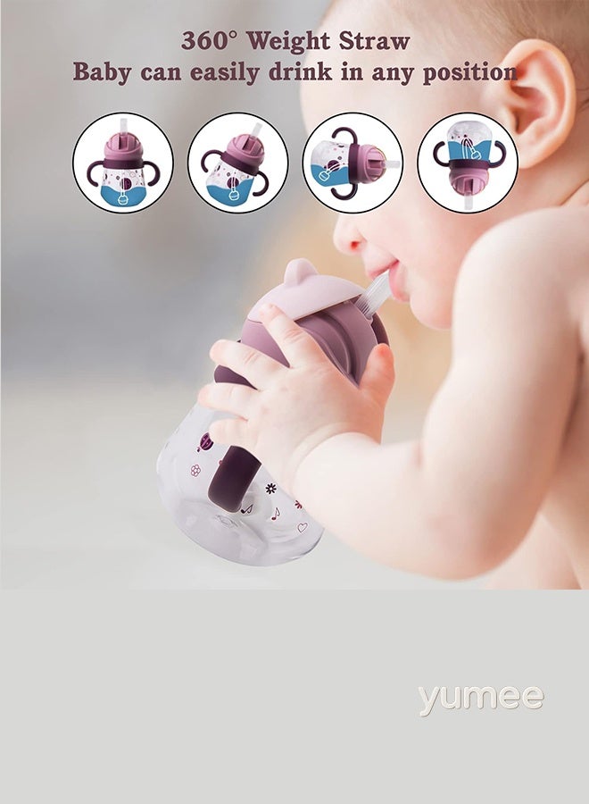 yumee Sippy Cup for Baby 6-12 Months, Spill-Proof & Leak-Proof with Weighted Straw, BPA-Free Soft Spout Trainer Cup with Handles, 260ml, Purple  - Image 4