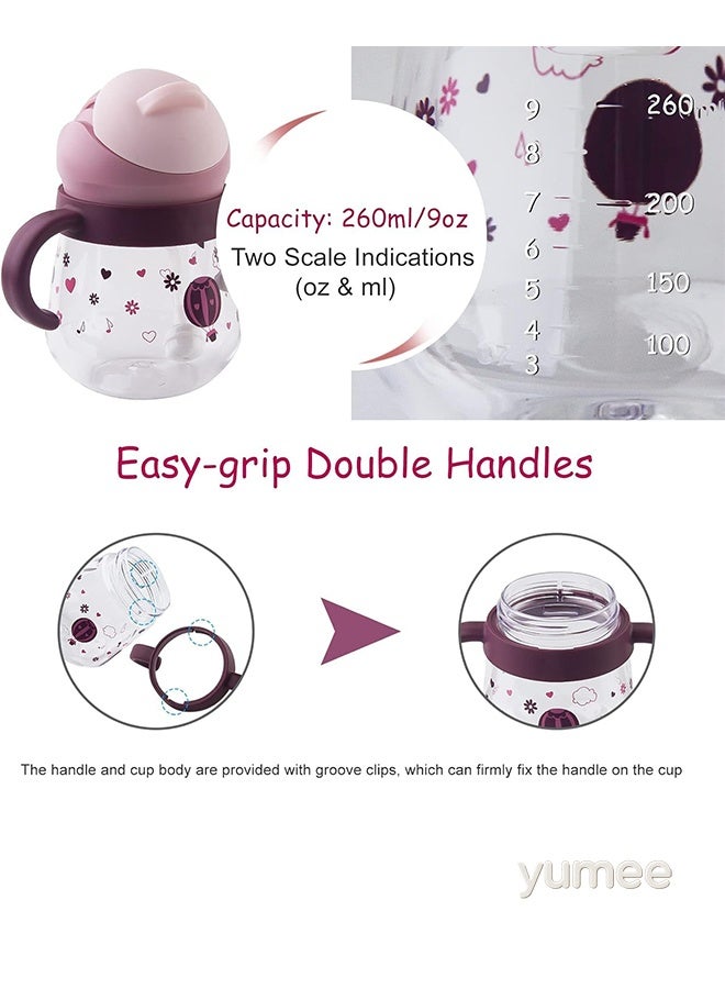 yumee Sippy Cup for Baby 6-12 Months, Spill-Proof & Leak-Proof with Weighted Straw, BPA-Free Soft Spout Trainer Cup with Handles, 260ml, Purple  - Image 5