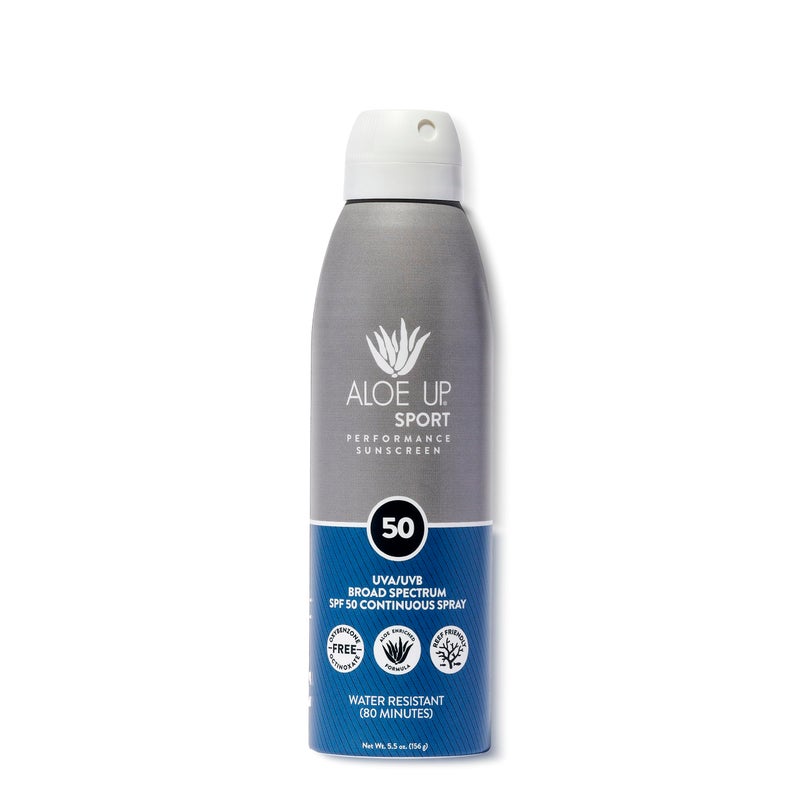 ALOE UP Sport Continuous Spray Sunscreen SPF 50 - Broad Spectrum UVA/UVB Sunscreen Protector for Face and Body - With Aloe Vera Gel - Fast Absorbing Sheer Formula - Reef Safe - Fragrance-Free - 6 Oz - Image 1